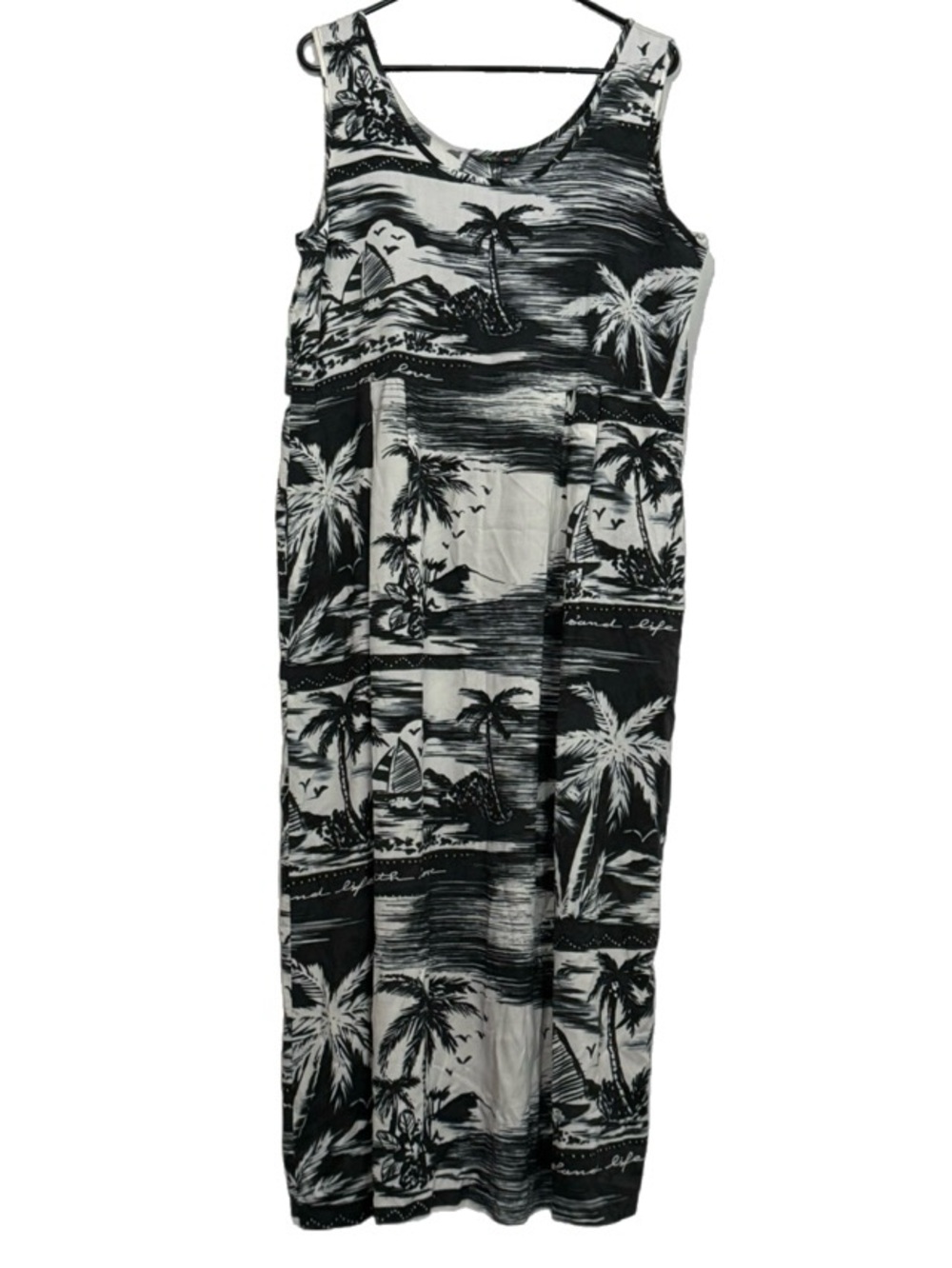 Jams World Black & White Tropical Palm Print Sleeveless Midi Maxi Dress L/XL